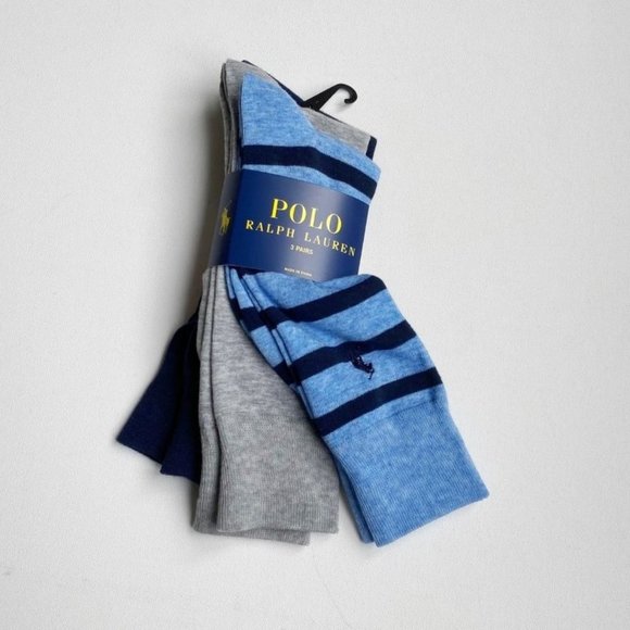 POLO Ralph  Lauren 3-PAck Socks Striped / Solid - Picture 1 of 1